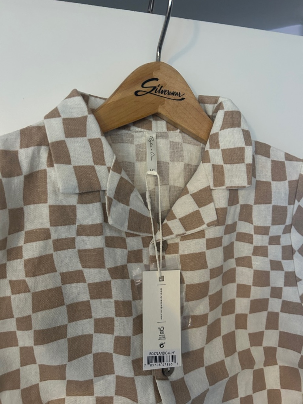 Rylee + Cru Beige and White Checkerboard Crop Button-Down - Picture 3 of 4